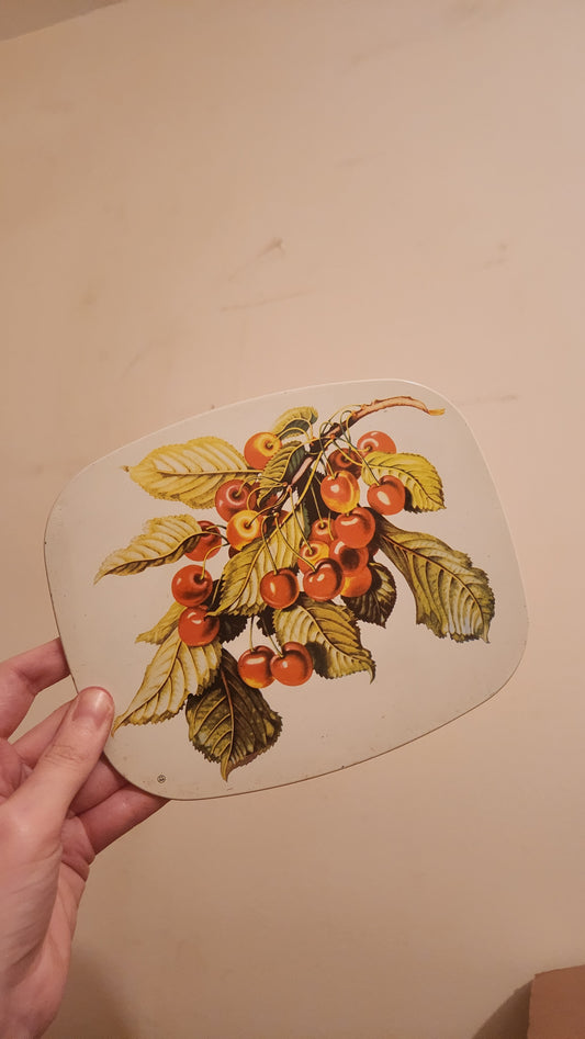 set of 3 vintage fruit-themed cork back trivets
