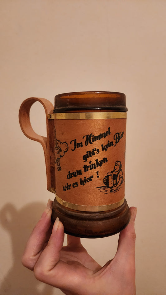 Amber Glass Mug with German Text