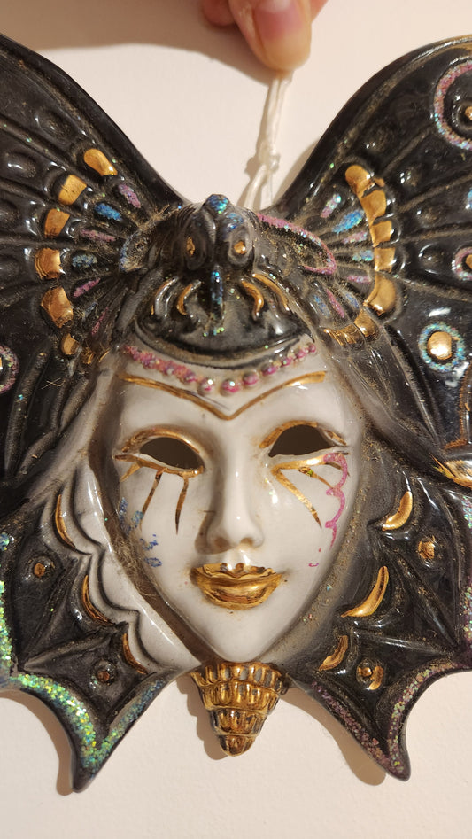 Italian hand-painted ceramic Venetian butterfly wall mask