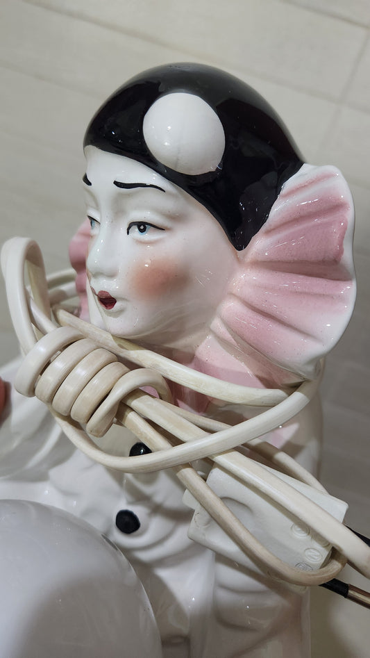 Vintage unused porcelain Pierrot lamp