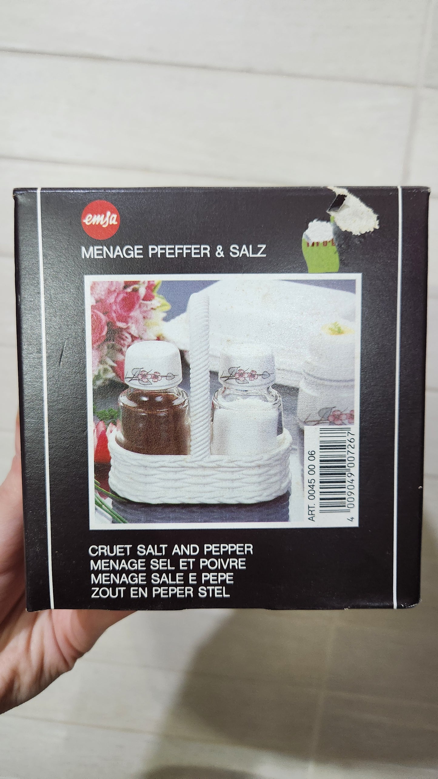 EMSA W. Germany Salt & Pepper Shaker Set with White Woven Basket