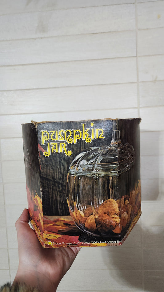 Anchor Hocking 70 oz. pumpkin-shaped glass storage jar with a lid