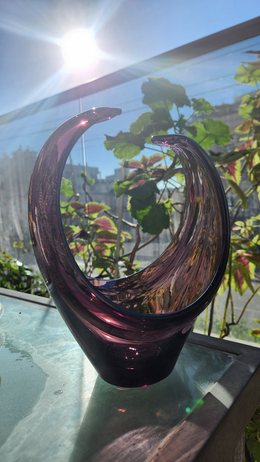 Murano Amethyst Glass Crescent Moon Sommerso Bowl