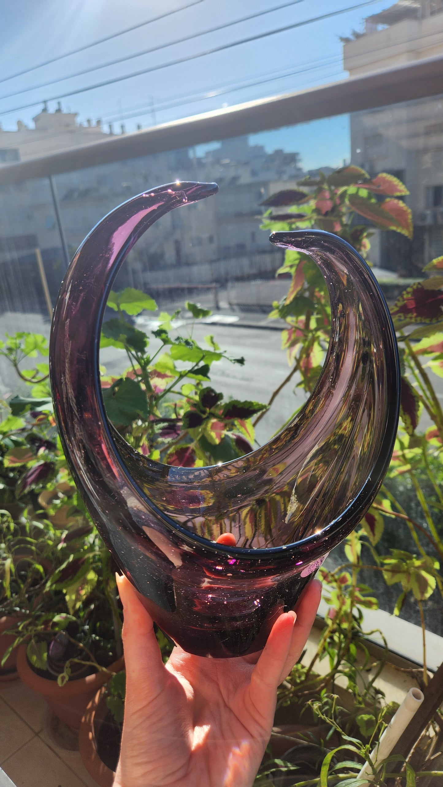 Murano Amethyst Glass Crescent Moon Sommerso Bowl