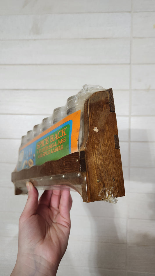 Mid-Century Modern Spice Rack Set - 6 Glass Jars & Labels