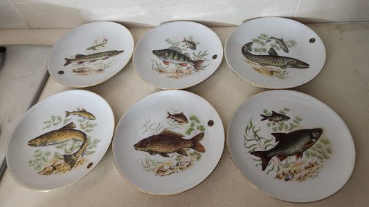 Vintage Naaman Porcelain Fish Serving Set - Platter & 6 Plates - in Original Box