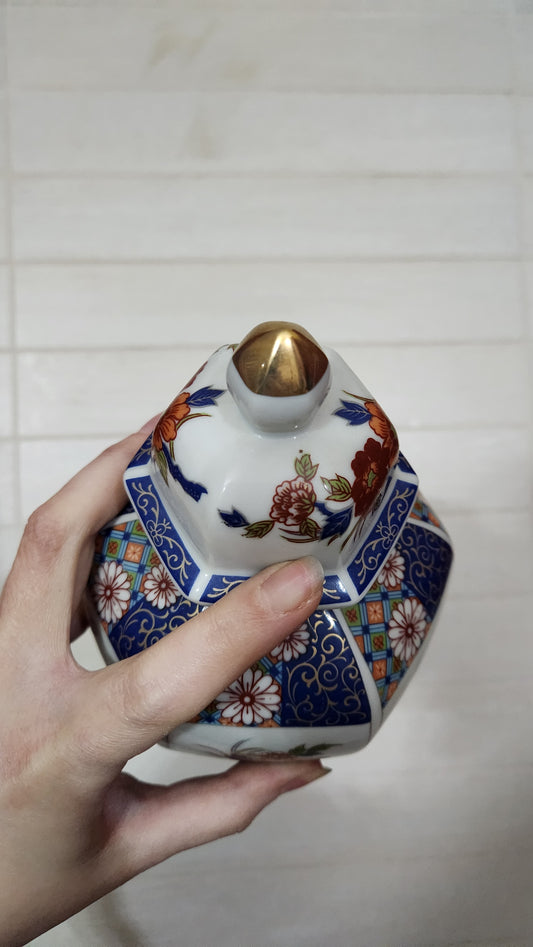 Japanese Kutani Style Hexagonal Ginger Jar with Lid