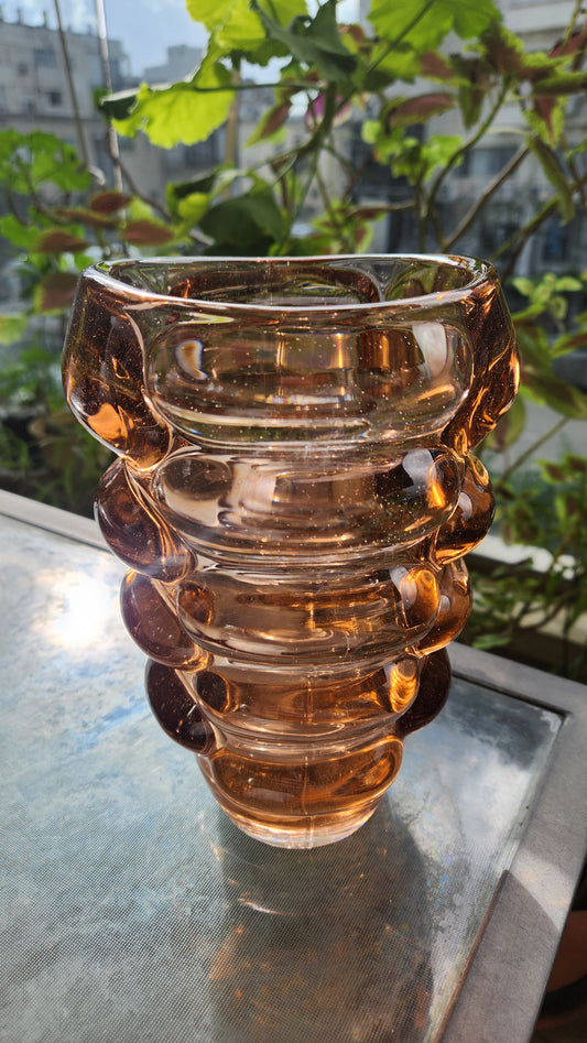 60s Modern "Bubble" Vase - Vladislav Urban for Sklo Union, Czechoslovakia, Pattern 20048, Amber Glass
