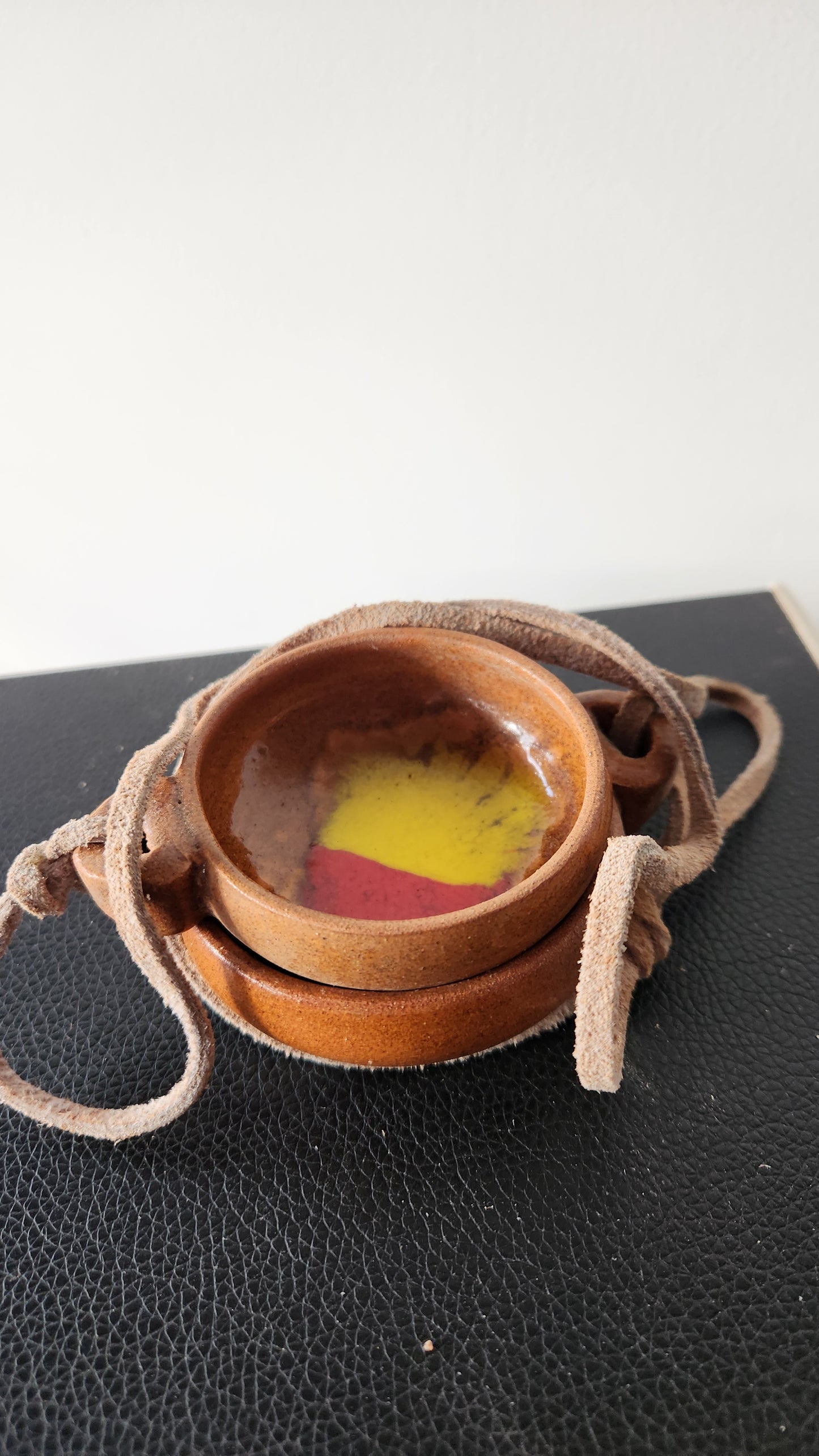 Israeli Ceramic Hanging Salt & Pepper Cellars with Suede Straps