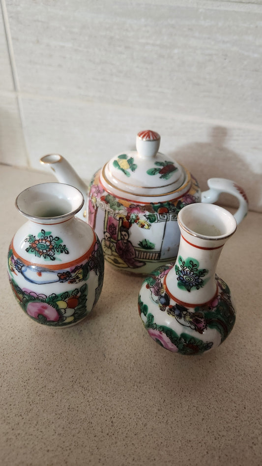 Vintage Chinese Famille Rose Porcelain Miniature Tea Set