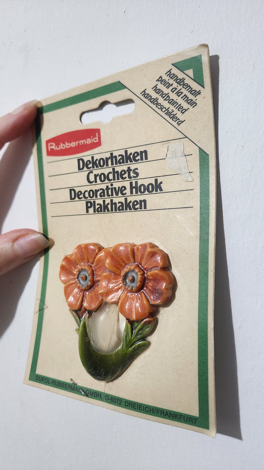 Vintage Handpainted Rubbermaid Decorative Floral Wall Hook