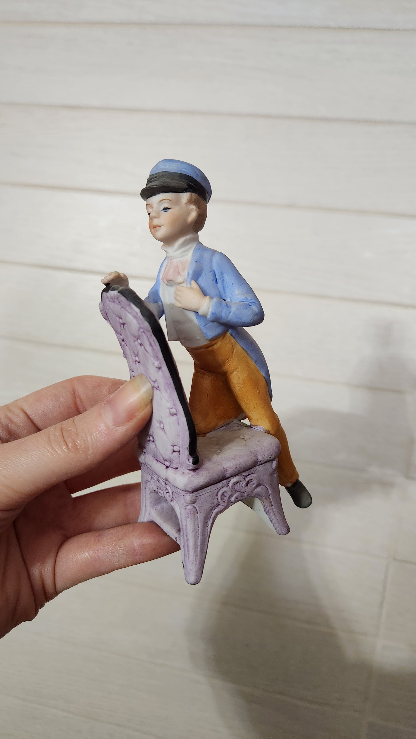 Hand-Painted Bisque Porcelain Figurines - Boy and Girl on Victorian Chairs (13 cm)