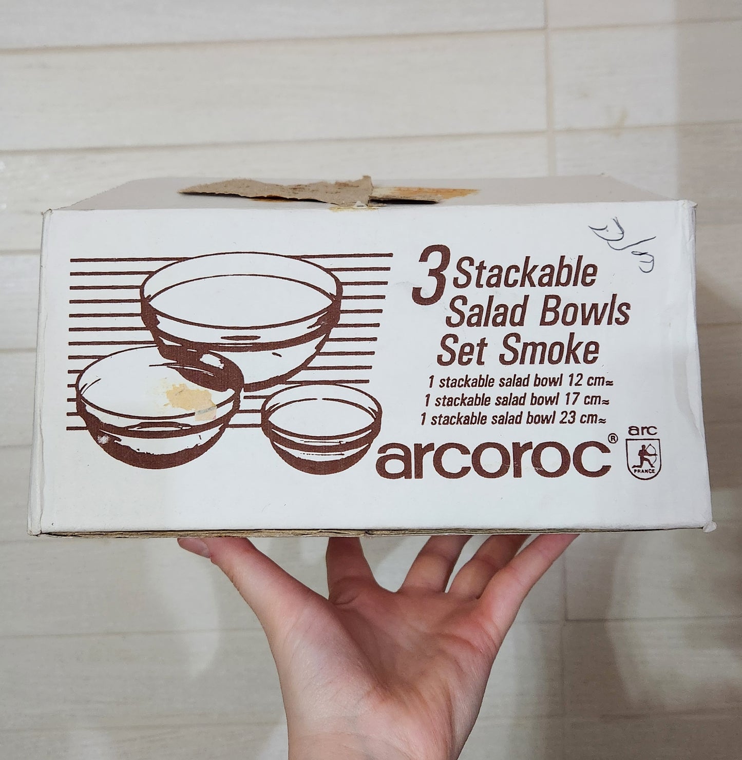 Arcoroc France Smoke Glass Stackable Salad Bowl Set of 3