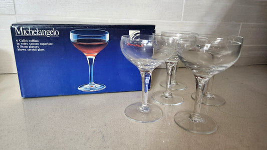 5 Luigi Bormioli Michelangelo Blown Crystal Champagne Coupes