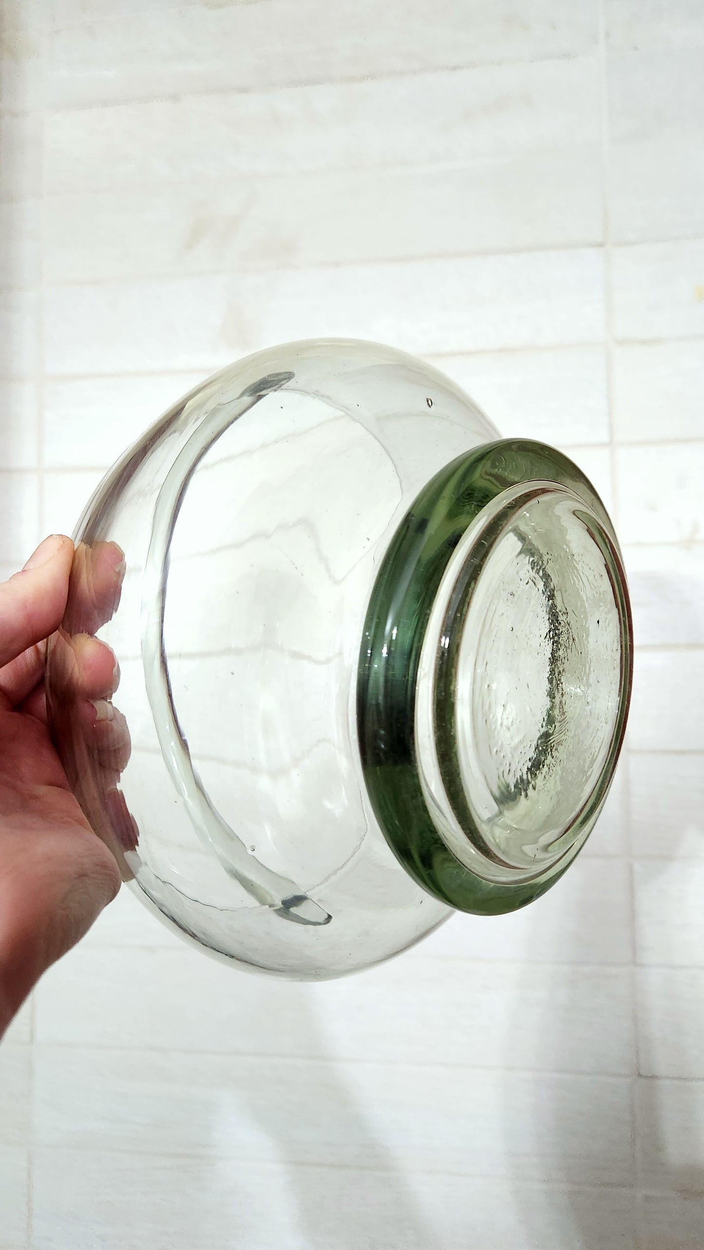 Hand-Blown Light Green Glass Basket