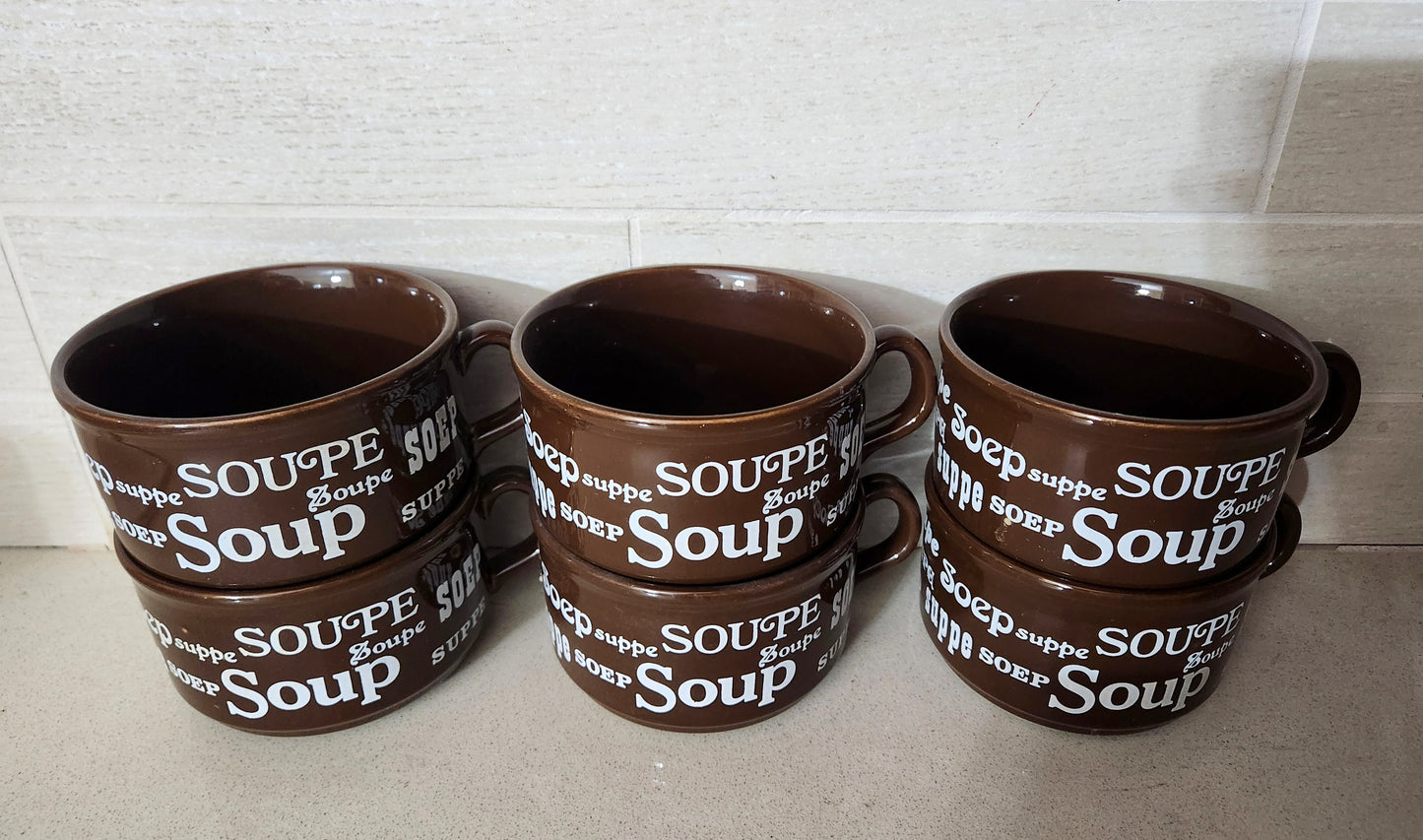 70s Vintage English Ceramic Soup Bowls - set of 6 - brown