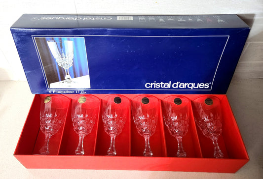 6 Cristal d'Arques "Pompadour" 24% Lead Crystal Wine Glasses
