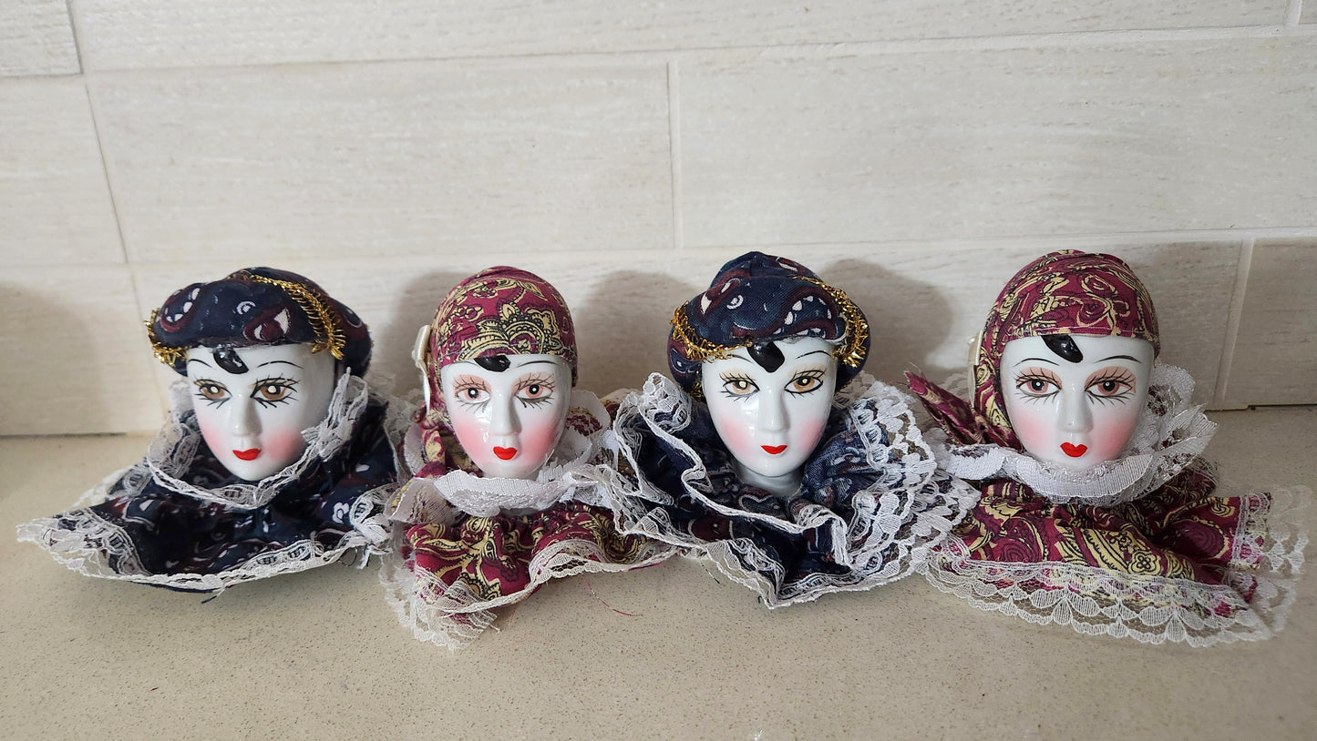 4 Decorative Porcelain Harlequin/Pierrot Clown Heads