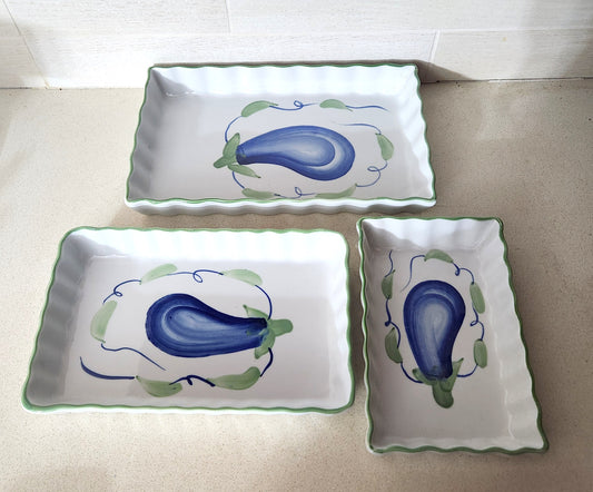 Vintage Naaman Ceramic Eggplant Serving Set of 3