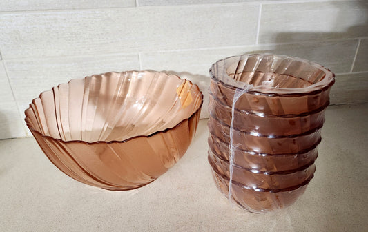 Arcoroc Rosaline Swirl Berry Dishes - 1 Big bowl + 6 small bowls