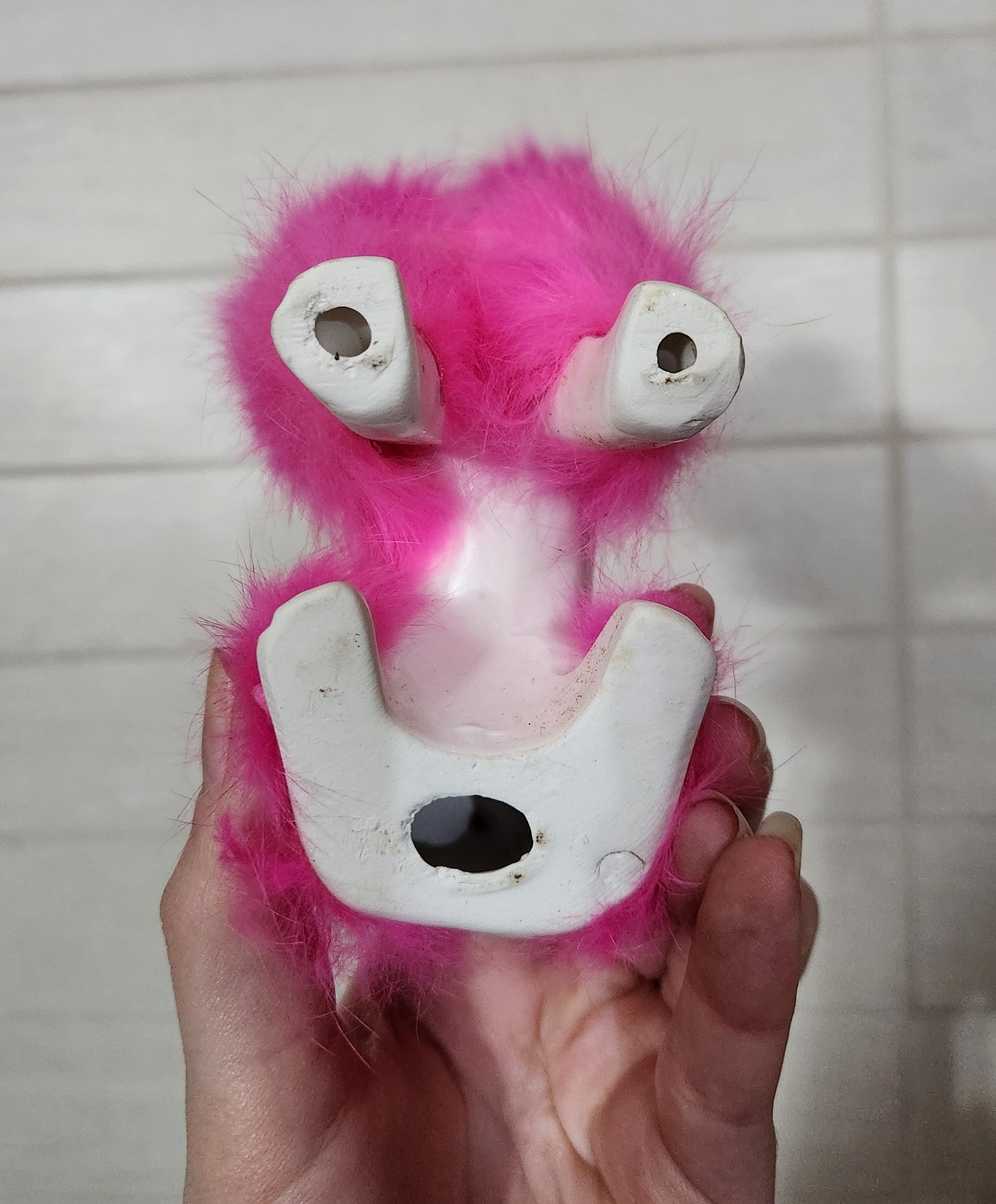 Ceramic Poodle Figurines with Pink and White Faux Fur