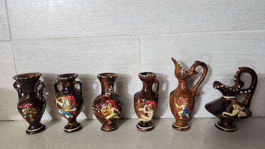Greek Miniature Pottery Set - Hand Painted Ceramic Vases