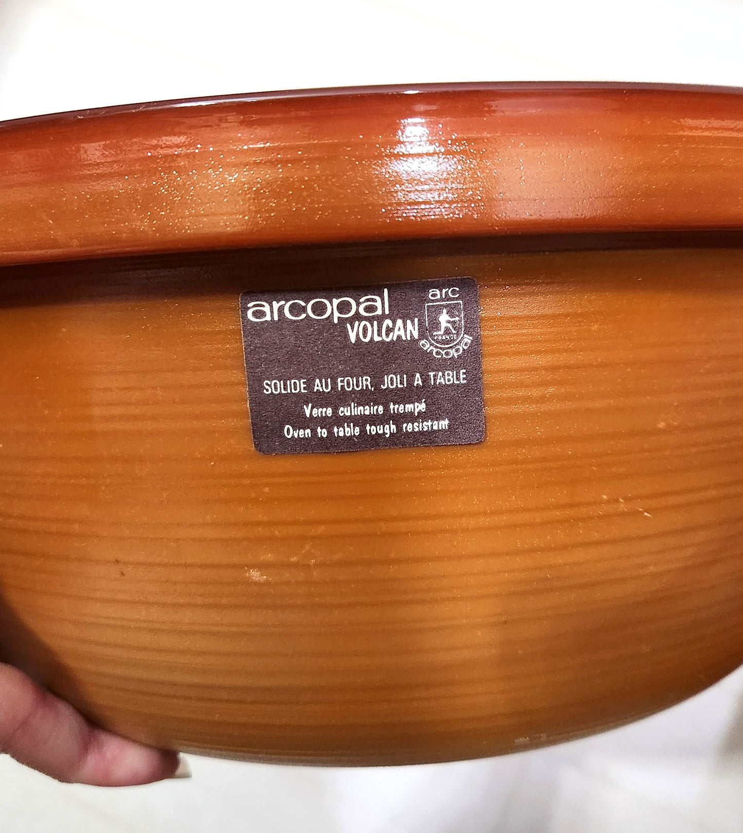 Arcopal France "Volcan" Amber Glass Casserole Dish with Lid