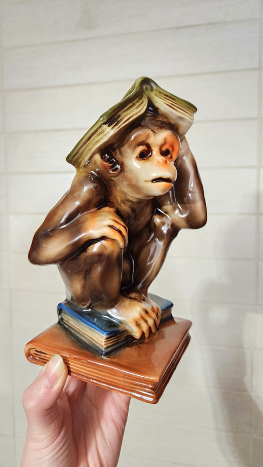 60s Japanese Ceramic Monkey Bookends