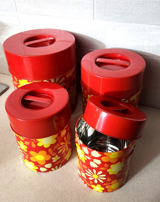 70s MASSILLY Tin Containers/Jars Set