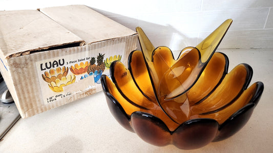 Indiana Glass Amber "Luau" 3-Piece Salad Set