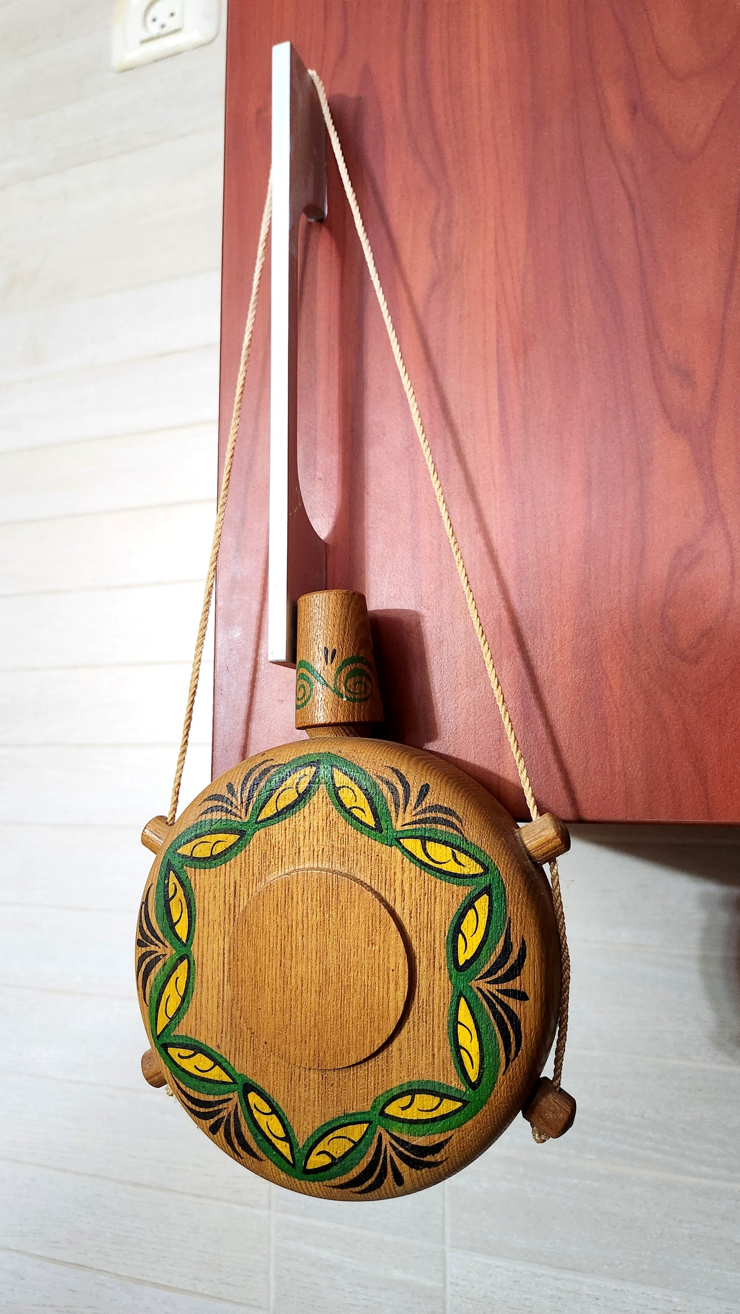 Decorative Hand-Painted Wooden Flask/Canteen