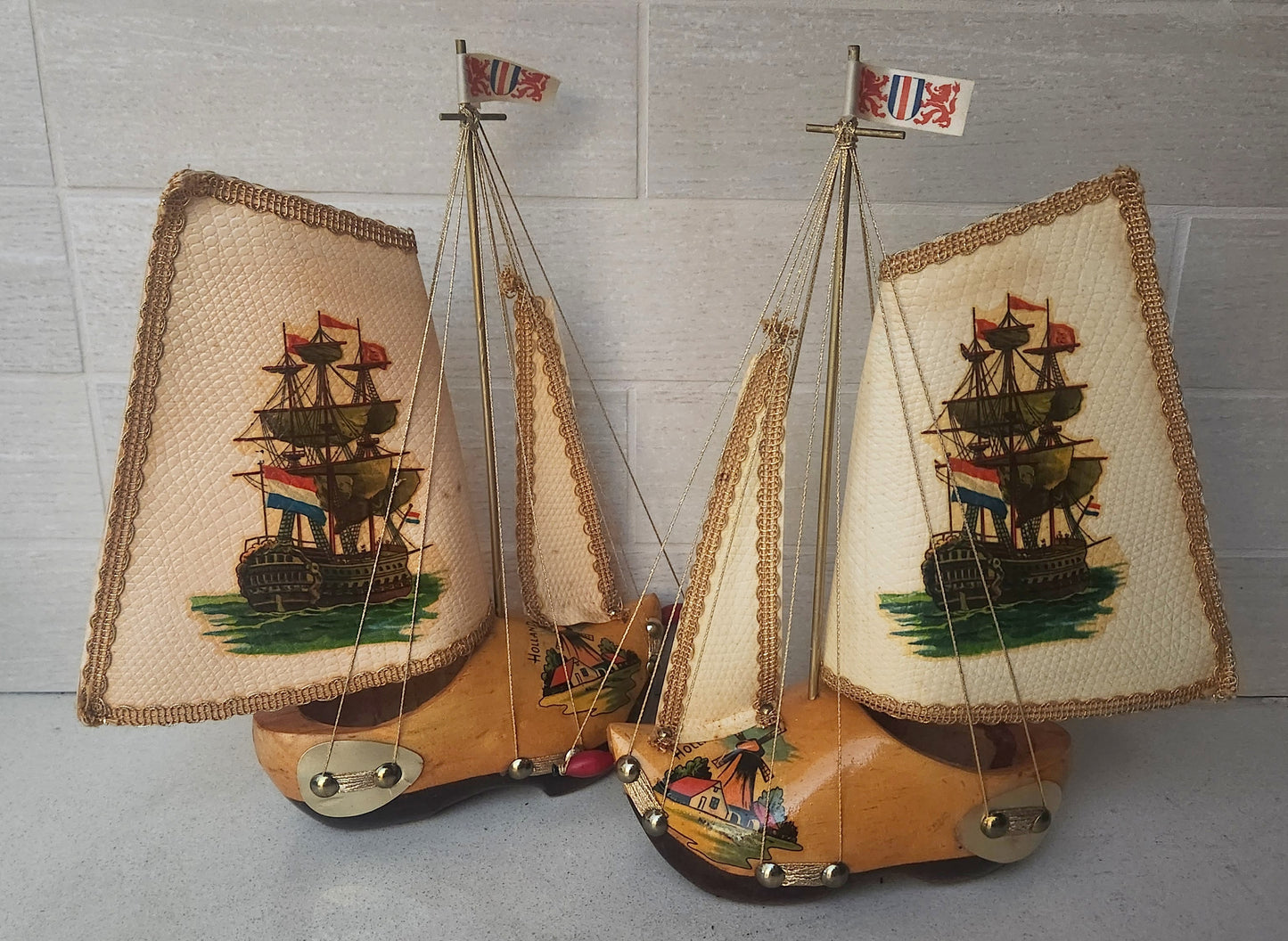 Holland Wooden Shoe Sailboat Model Clog Souvenir