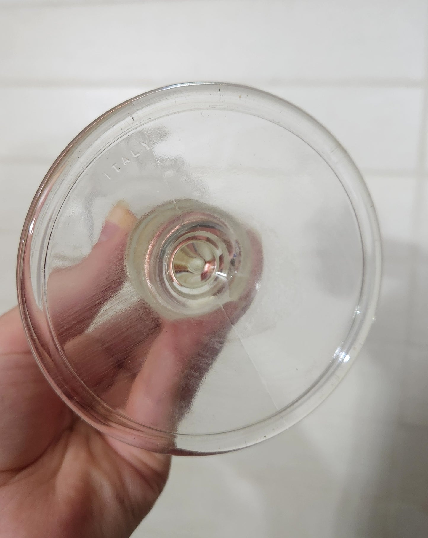 Pair of Clear Pressed Glass Candlestick Holders with Bark Texture