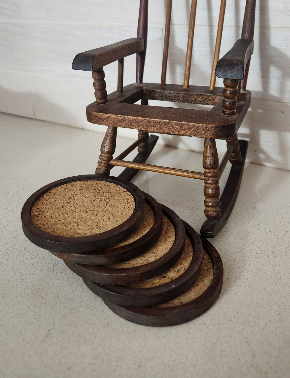Wooden Rocking Chair Coaster Set - 5 Cork Coasters
