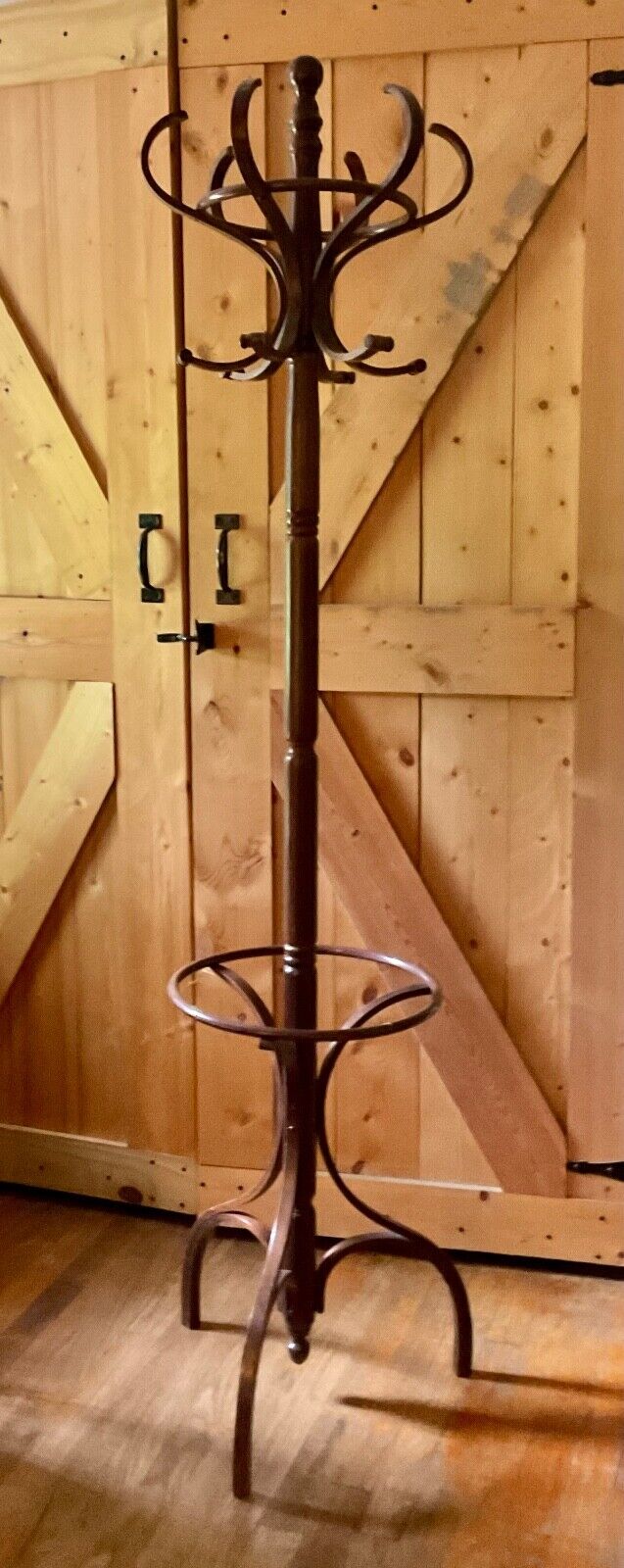 70s Bentwood Walnut Wood Hall Tree Coat & Hat Rack