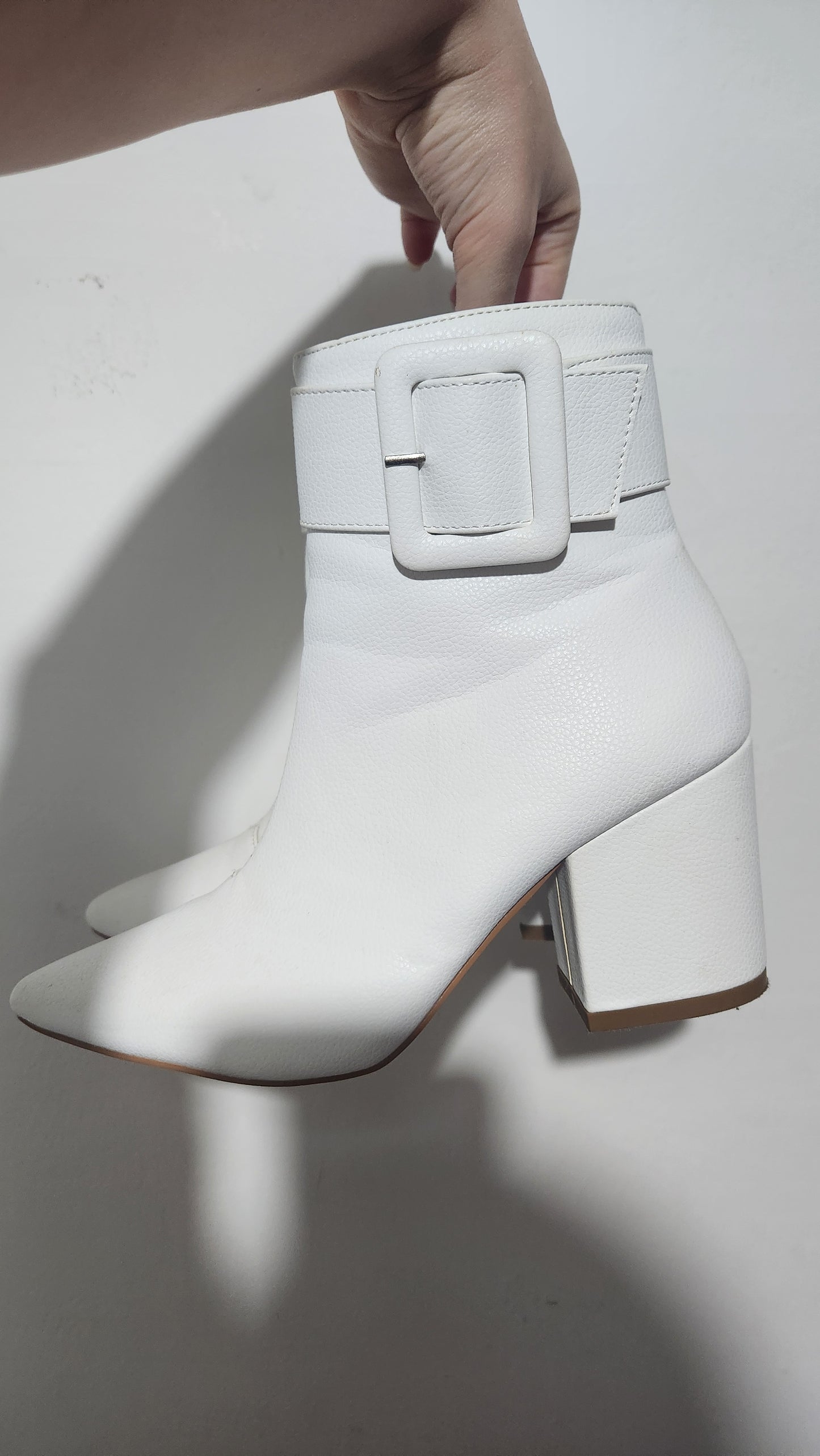 NASTYGAL Buckle It Up Faux Leather Pointed Boot - size US 8 (39 EU)