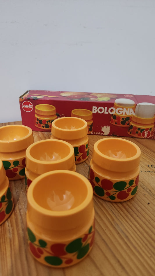 set of 6 Vintage Emsa “Bologna” Egg Cup Set – 1970s Icon