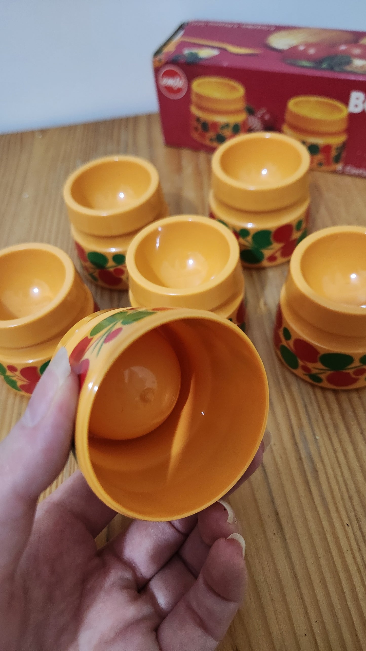 set of 6 Vintage Emsa “Bologna” Egg Cup Set – 1970s Icon