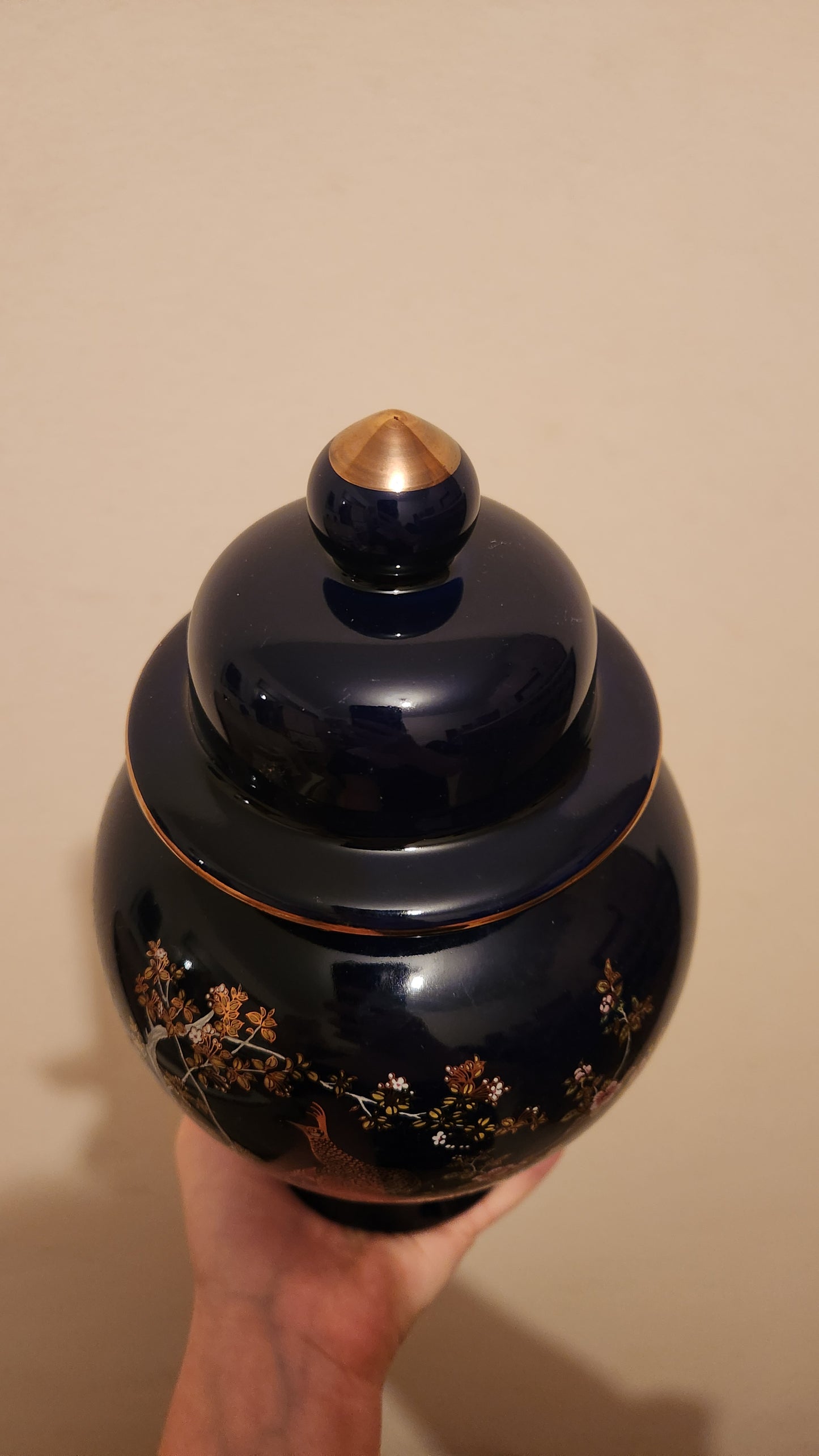 Vintage Japanese Ginger Jar in Peacock Floral Estate