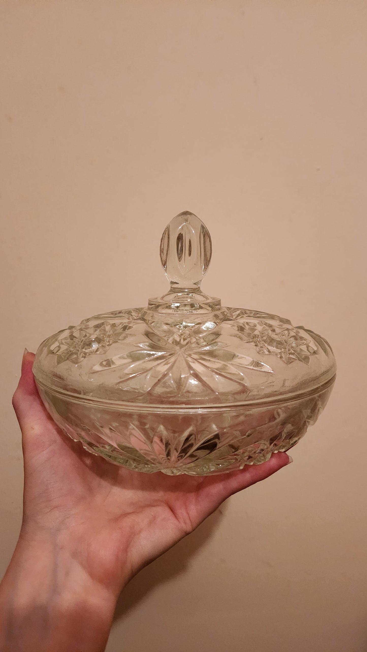 vintage Anchor Hocking Star of David covered candy dish
