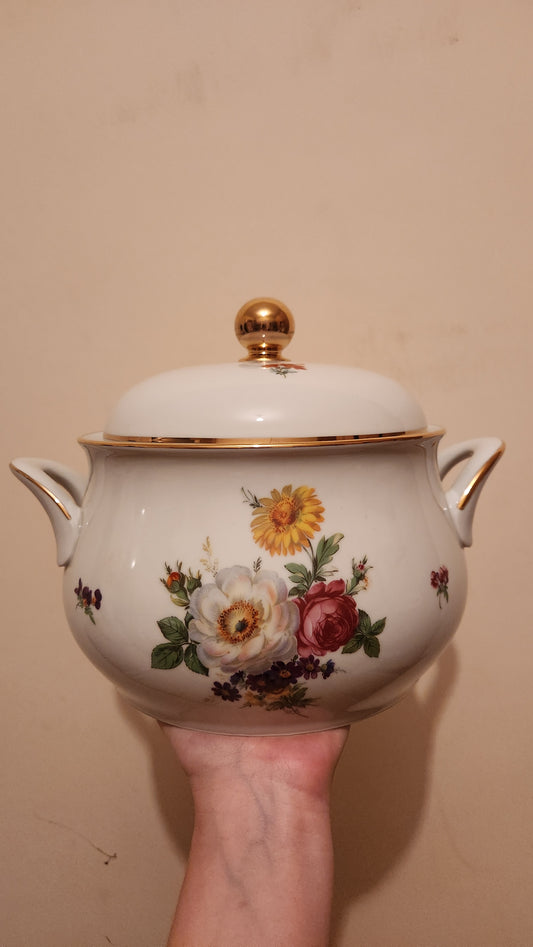 vintage Mitterteich Bavaria Soup Tureen with Lid - Floral Bouquet Pattern, Gold Trim - Model 2020/3