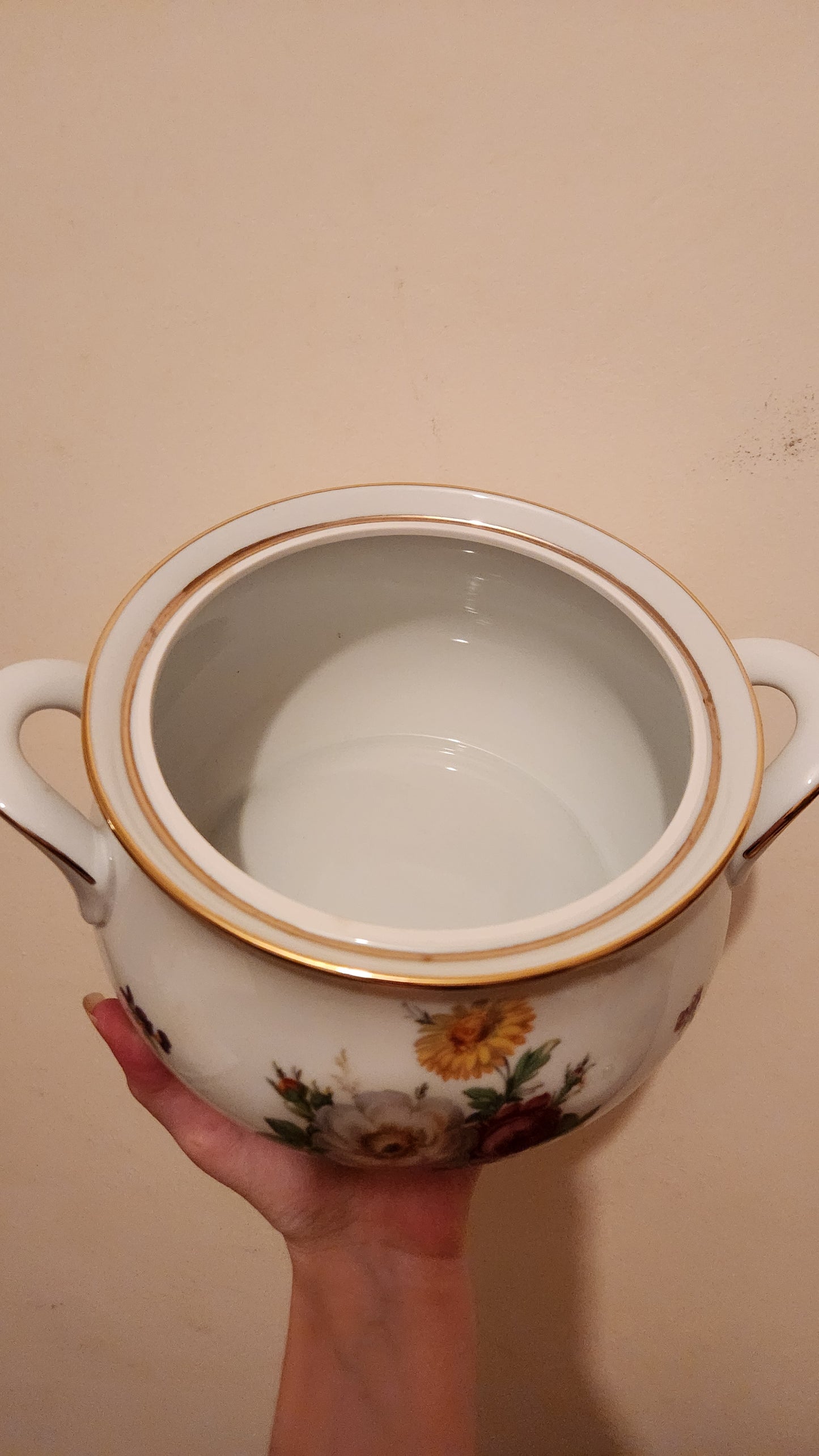 vintage Mitterteich Bavaria Soup Tureen with Lid - Floral Bouquet Pattern, Gold Trim - Model 2020/3