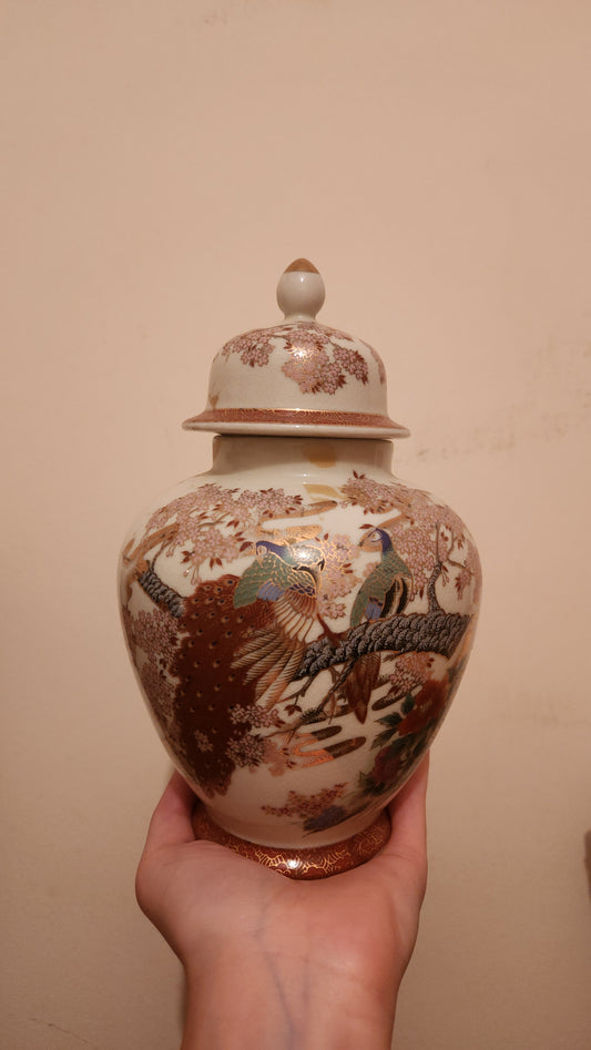 Vintage japanese Satsuma Peacock Ginger Jar