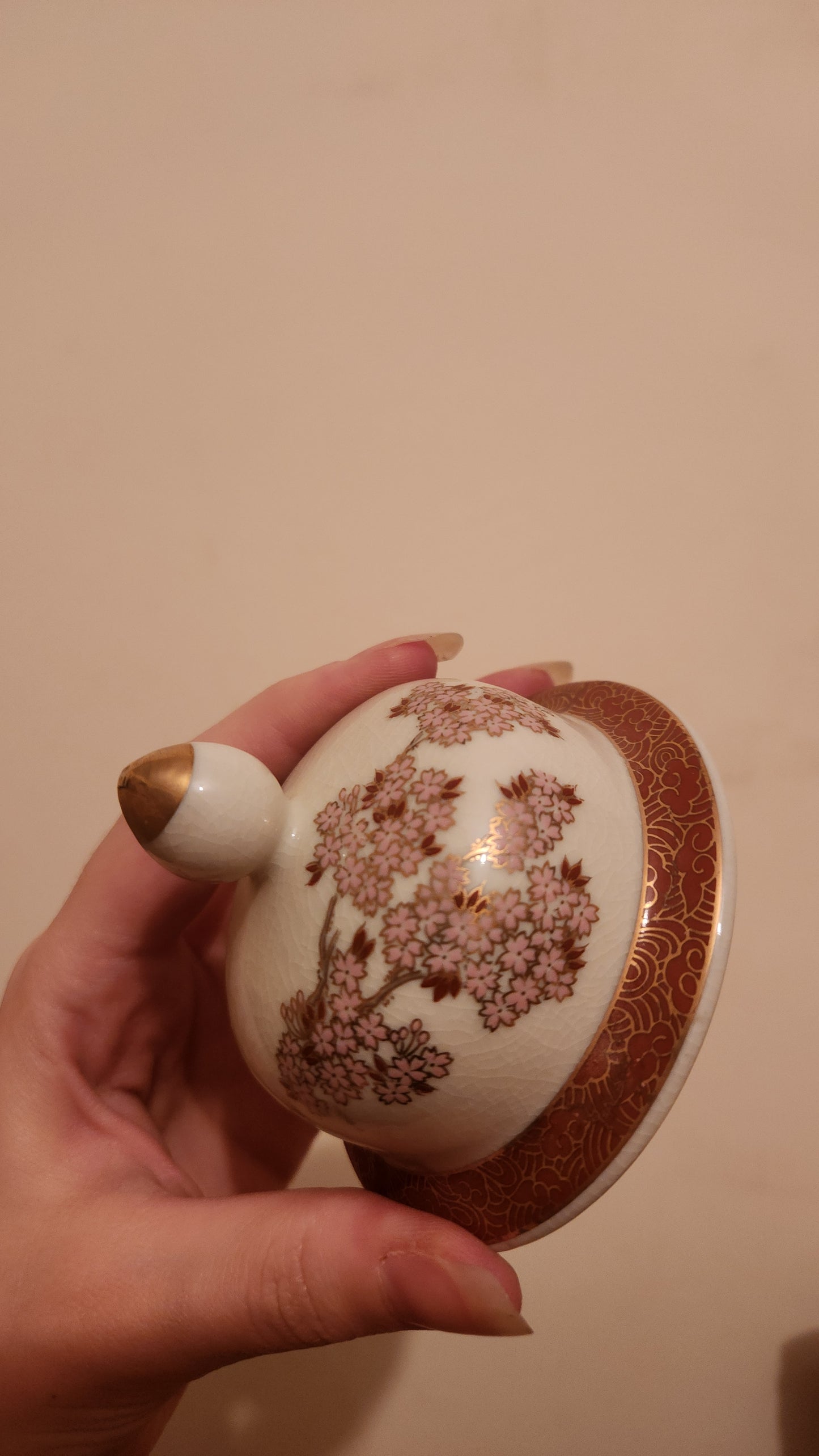 Vintage japanese Satsuma Peacock Ginger Jar