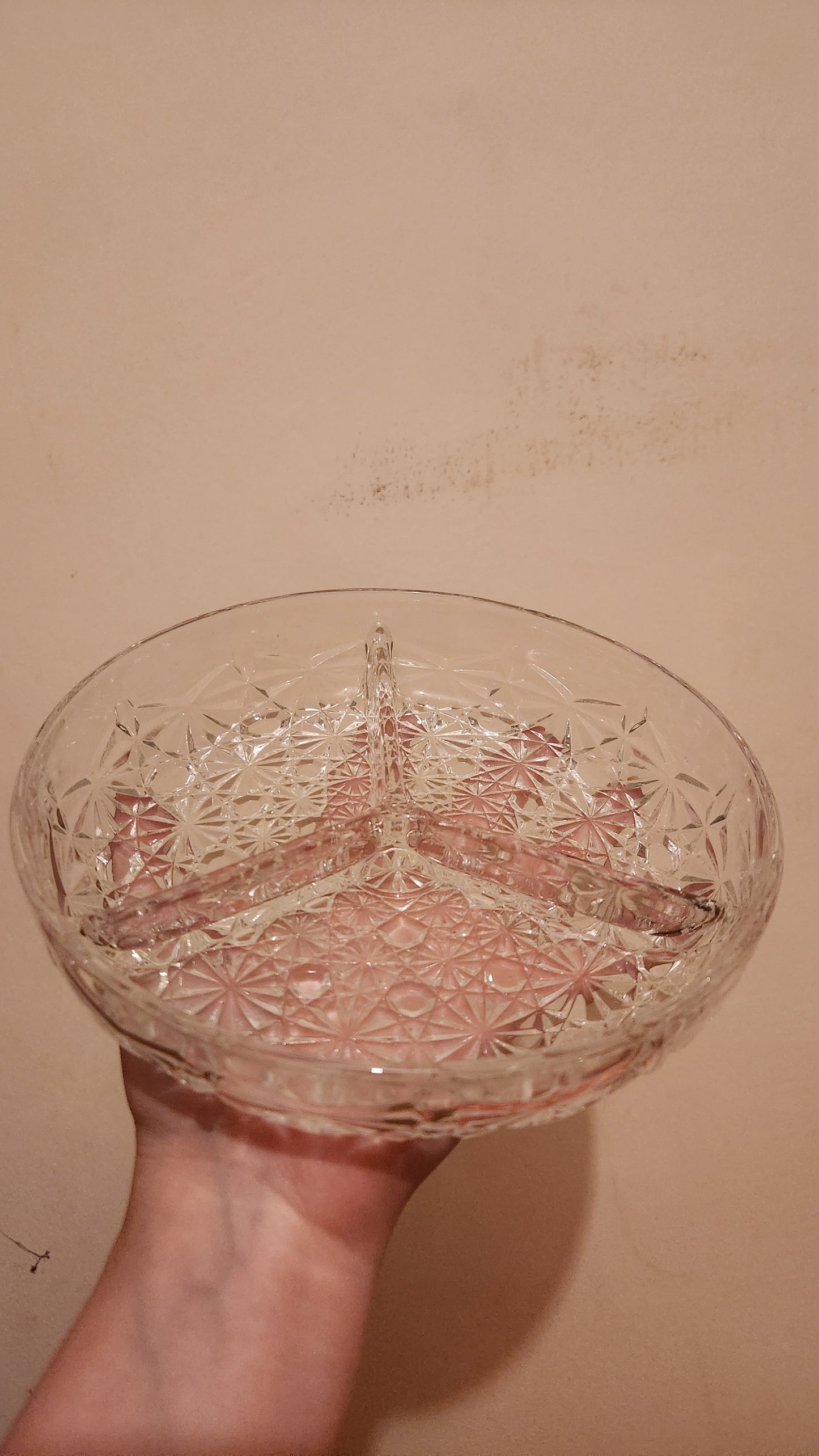 French Crystal Cut Glass, Daisy & Button 3 Part Divided Dish