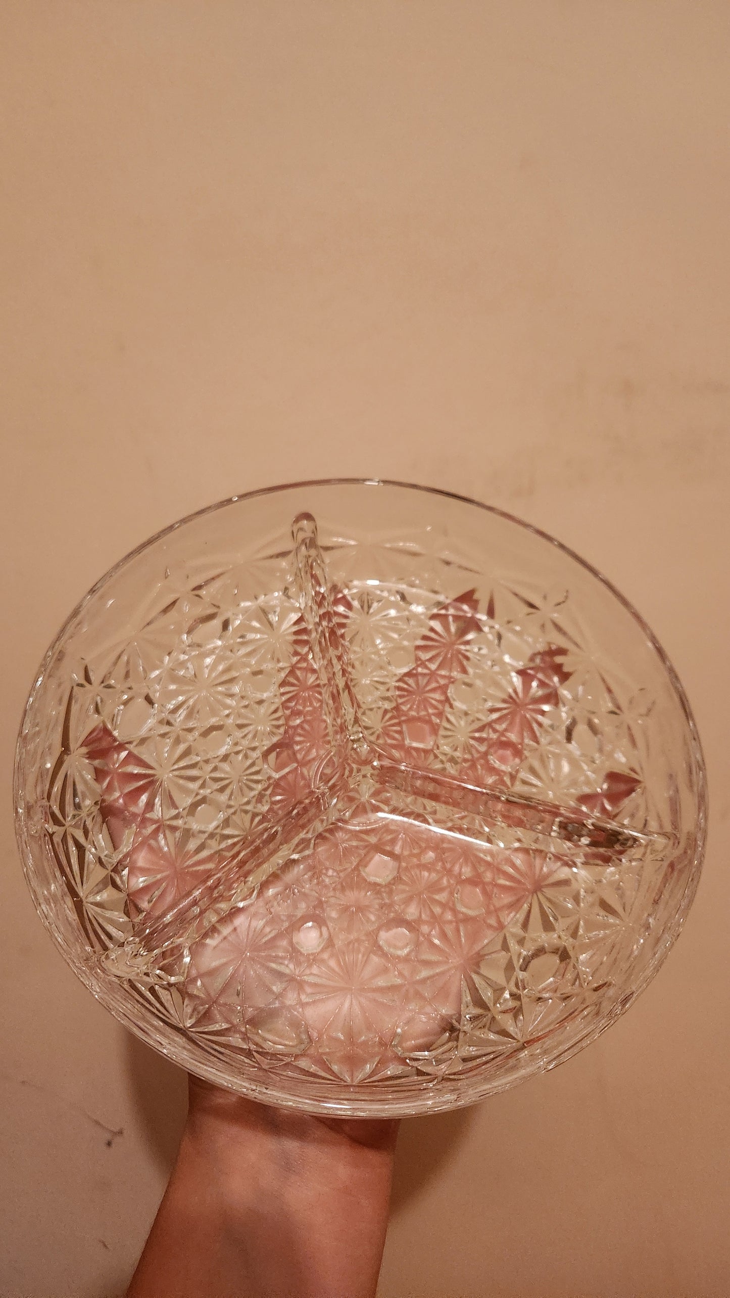 French Crystal Cut Glass, Daisy & Button 3 Part Divided Dish
