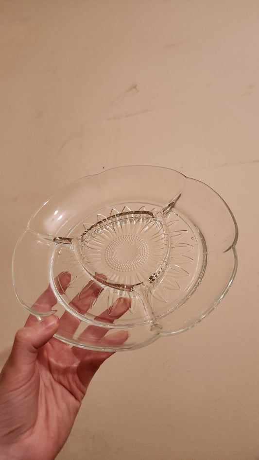 clear glass divided serving dish