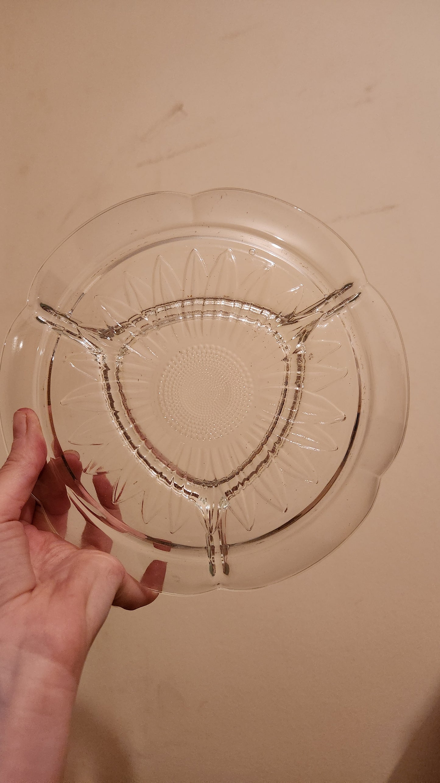 clear glass divided serving dish