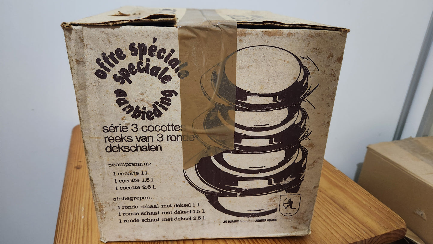 vintage Arcopal Gourmet Fumé 3 piece casserole set