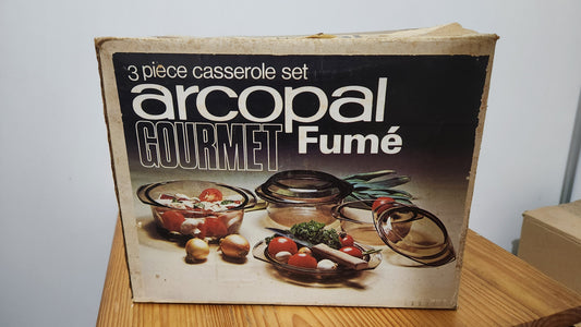 vintage Arcopal Gourmet Fumé 3 piece casserole set